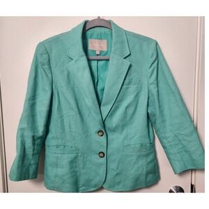 Banana Republic Factory Sz 12 Pastel Green Womens Blazer Cotton Linen 3/4 Sleeve